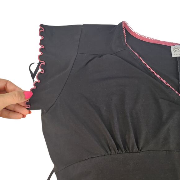 Vintage Giorgio Fiorlini Dress Womens XL Black Pink Twee Coquette Fit Flare Lace - Picture 6 of 13